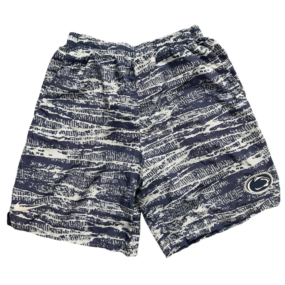 Nike Penn State Nittany Lions AOP Woven Shorts Men Navy White Swim Trunks Size L